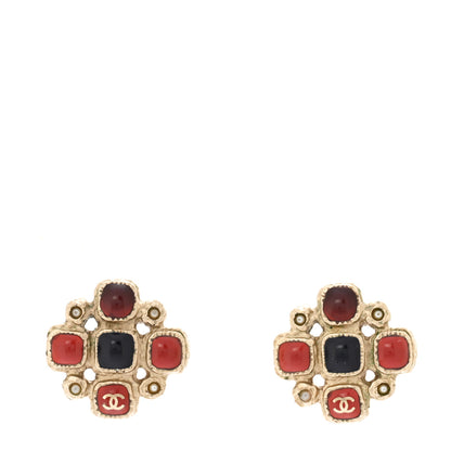 Chanel Gripoix Pearl Earrings Gold Multicolor 1 of 4