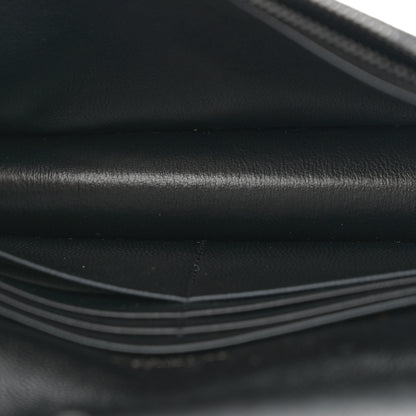 Saint Laurent Grain De Poudre Matelasse Chevron Monogram Monochrome Envelope Chain Wallet Black 5 of 11