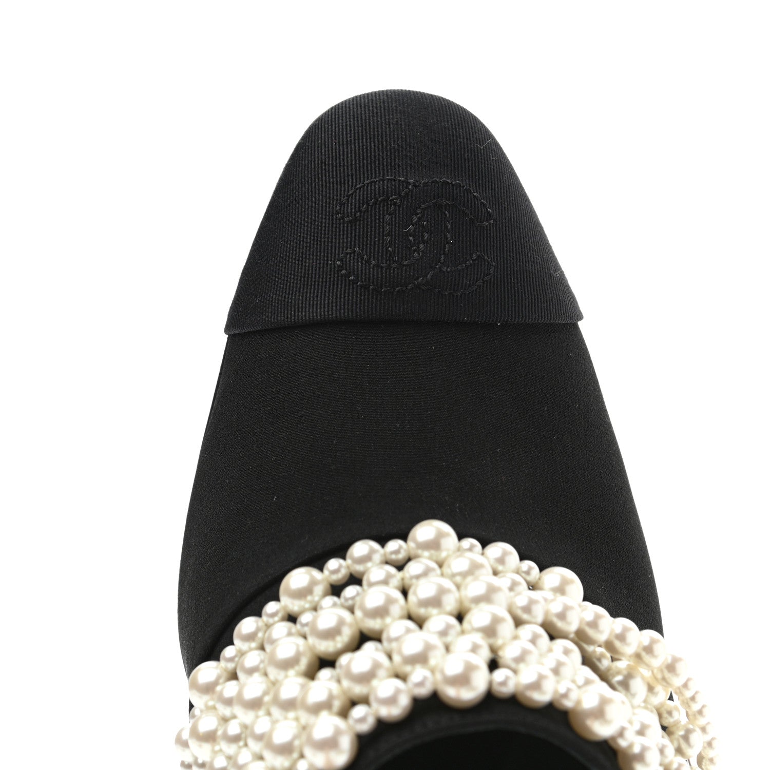 Chanel Satin Cap Toe CC Pearl Mule 40 Black 9 of 9