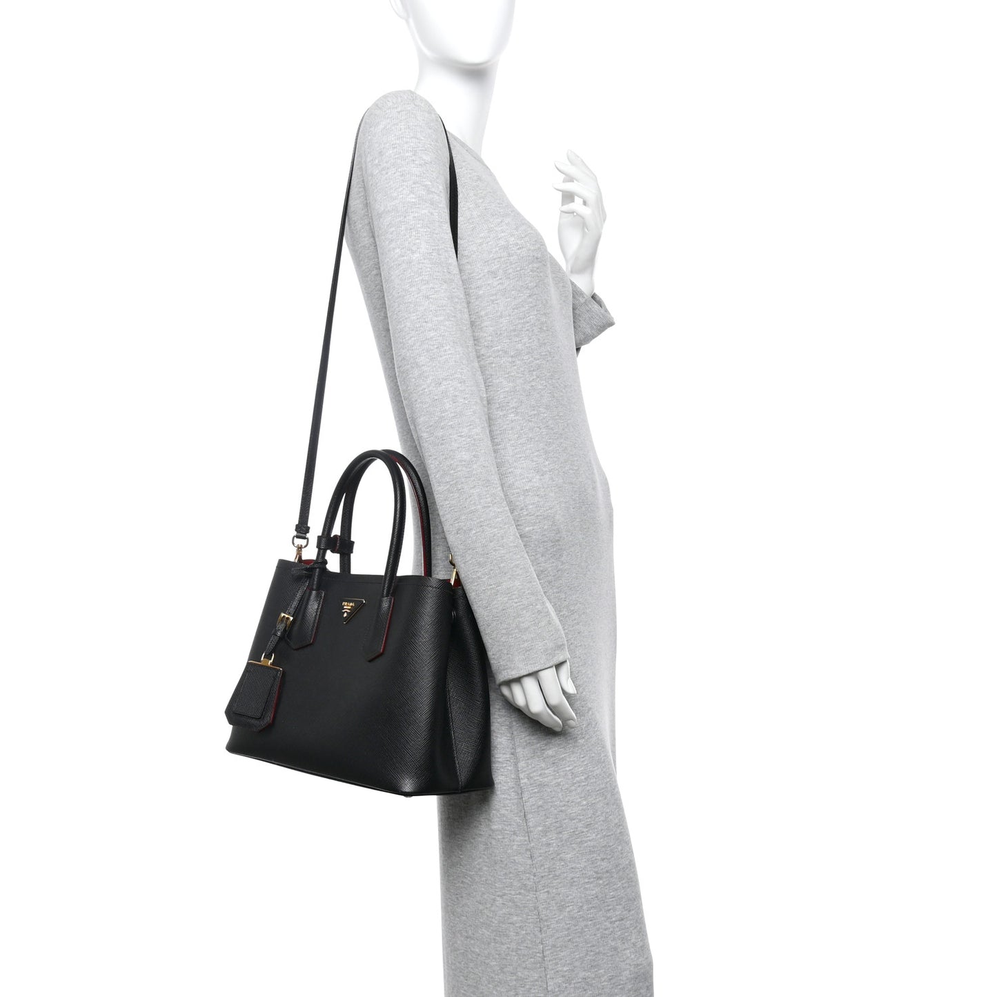 Saffiano Cuir Medium Double Bag Black Fuoco