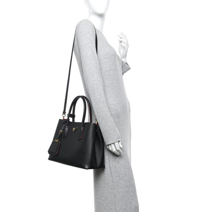 Prada Saffiano Cuir Medium Double Bag Black Fuoco 3 of 19