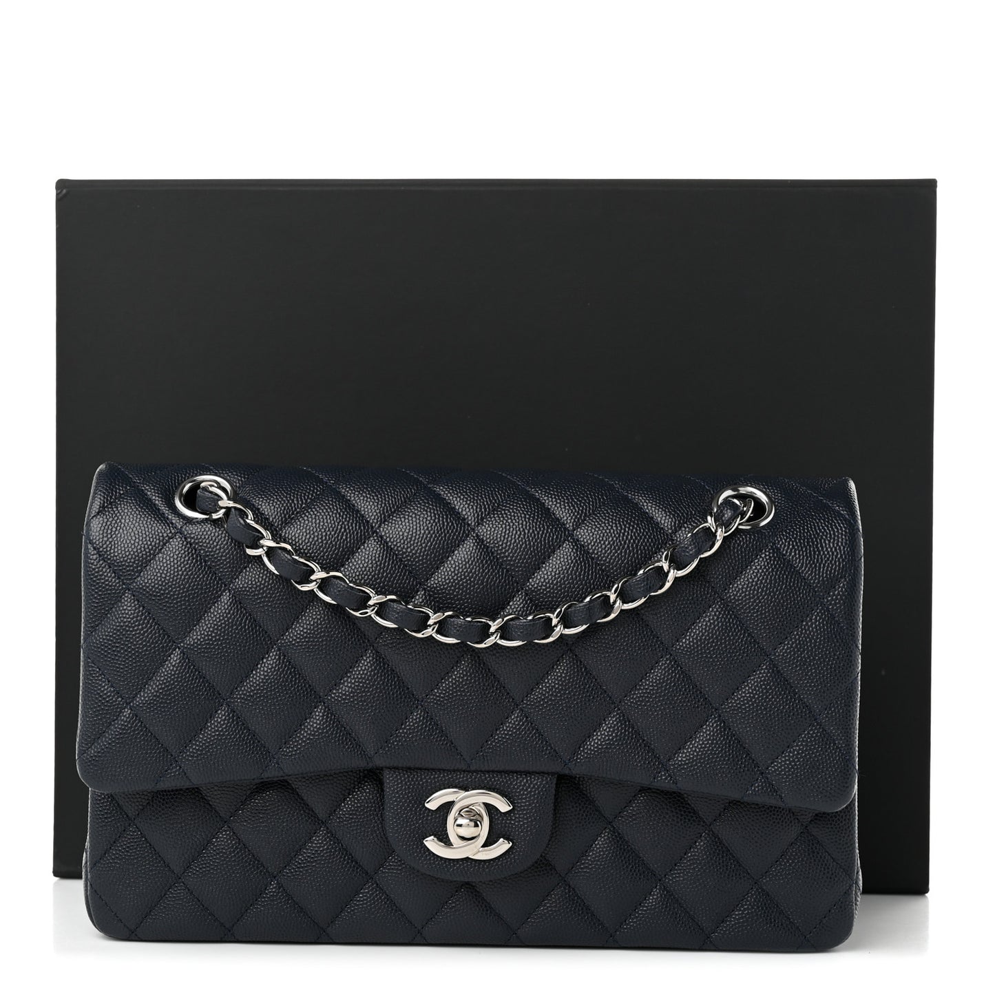 Caviar Quilted Medium Double Flap Navy