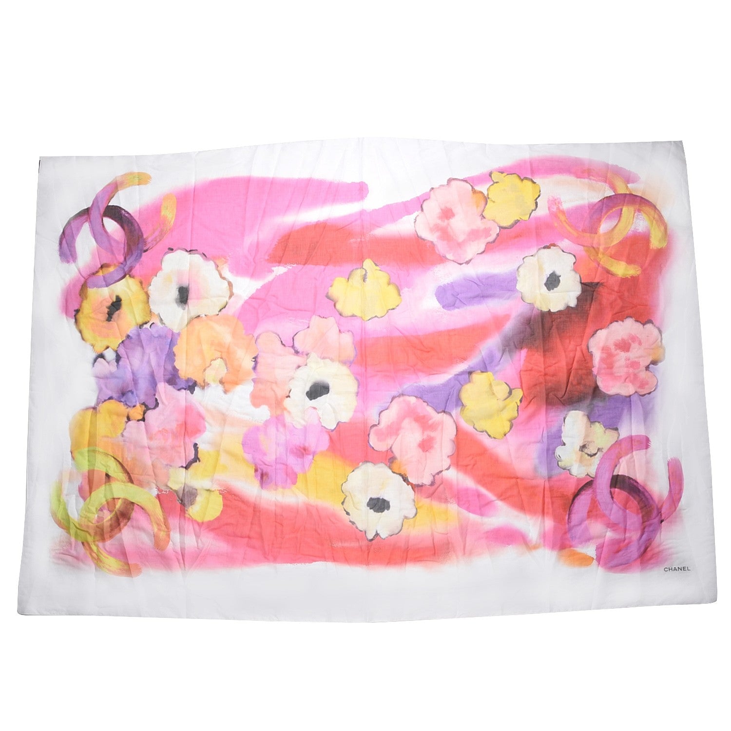 Chanel Cotton Camellia Watercolor Flower Scarf Pink 1 of 6