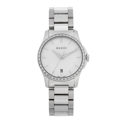 Gucci Stainless Steel Diamond Bezel Mother of Pearl 28mm G-Timeless Quartz Watch 1 of 5