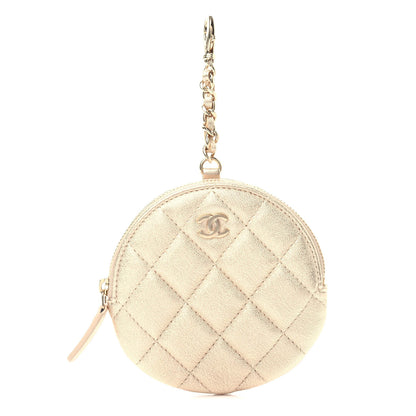 Chanel Metallic Lambskin Quilted Round Clip On Coin Purse Gold 1 of 8