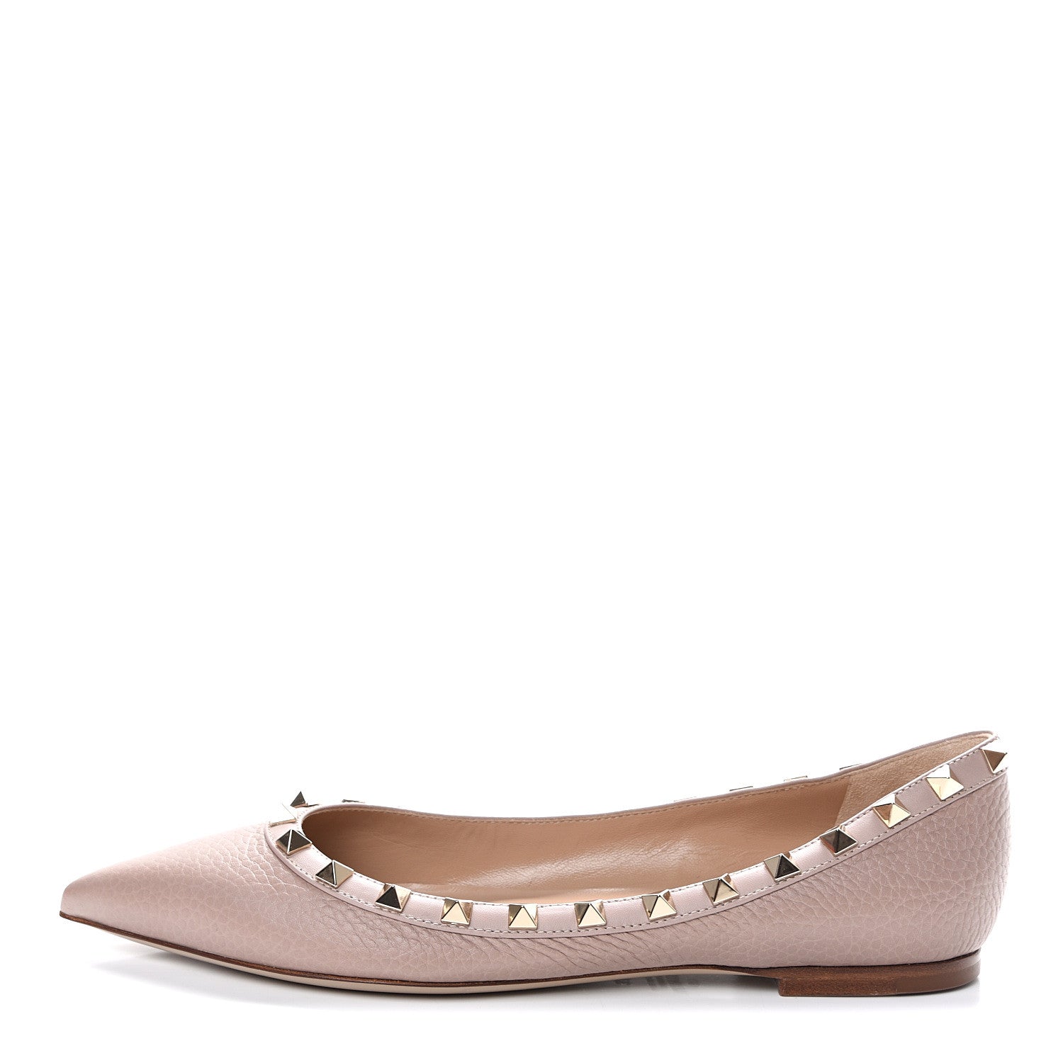 Valentino Garavani Pebbled Calfskin Rockstud Ballerina Flats 37.5 Poudre 1 of 9