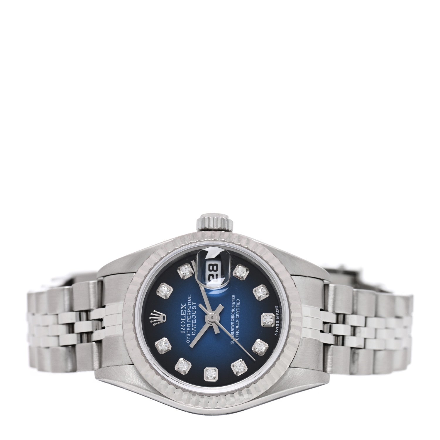 Rolex Stainless Steel 18K White Gold Diamond 26mm Oyster Perpetual Datejust Watch Blue Gradient 79174 2 of 5