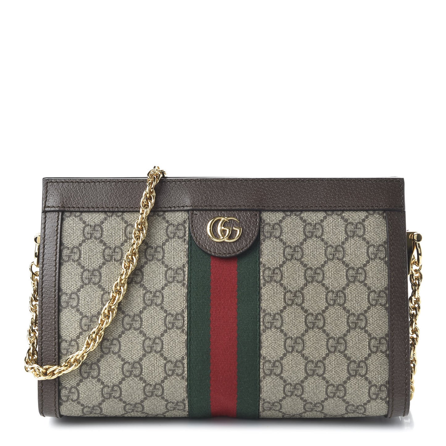 GG Supreme Monogram Web Small Ophidia Chain Shoulder Bag Brown