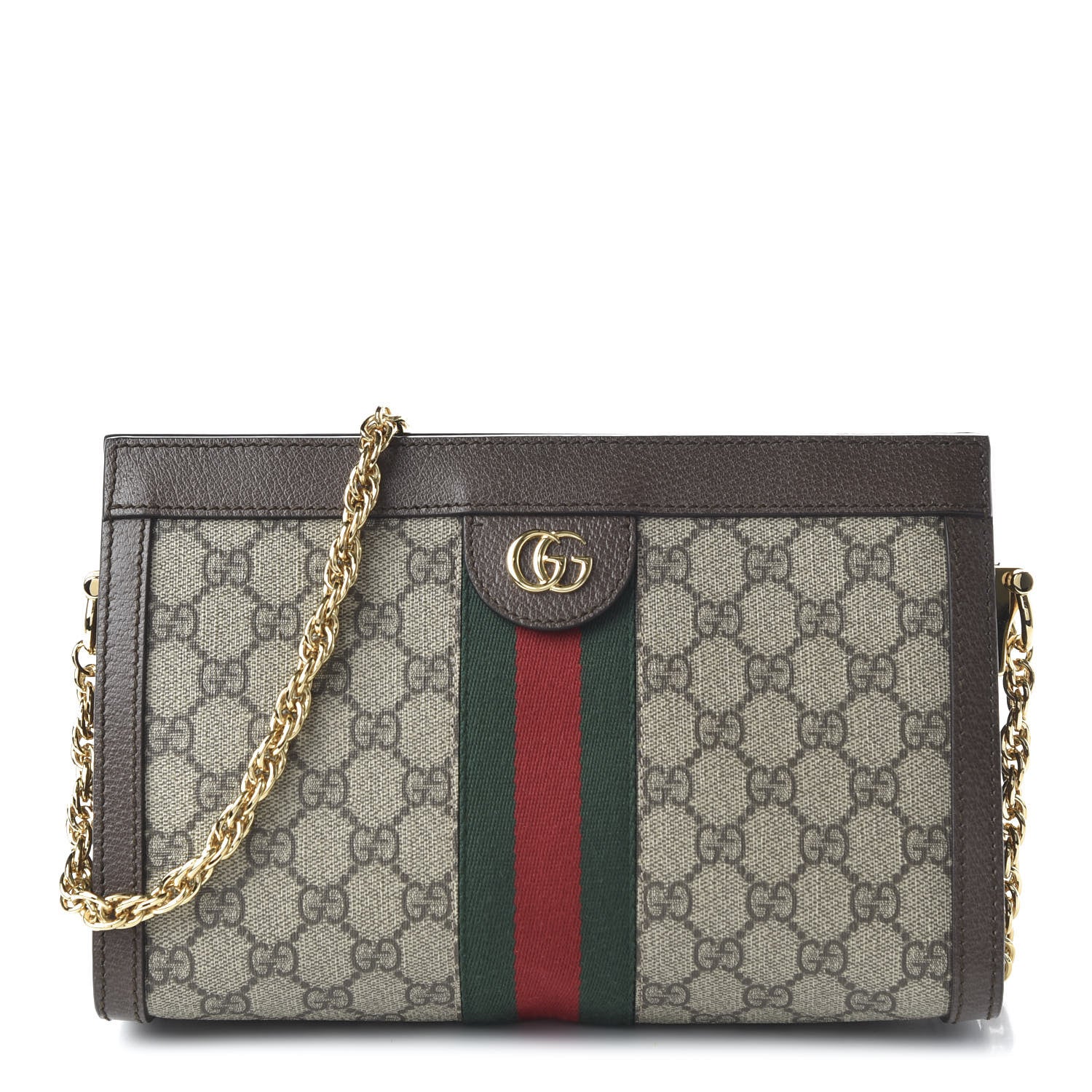 Gucci GG Supreme Monogram Web Small Ophidia Chain Shoulder Bag Brown 1 of 11