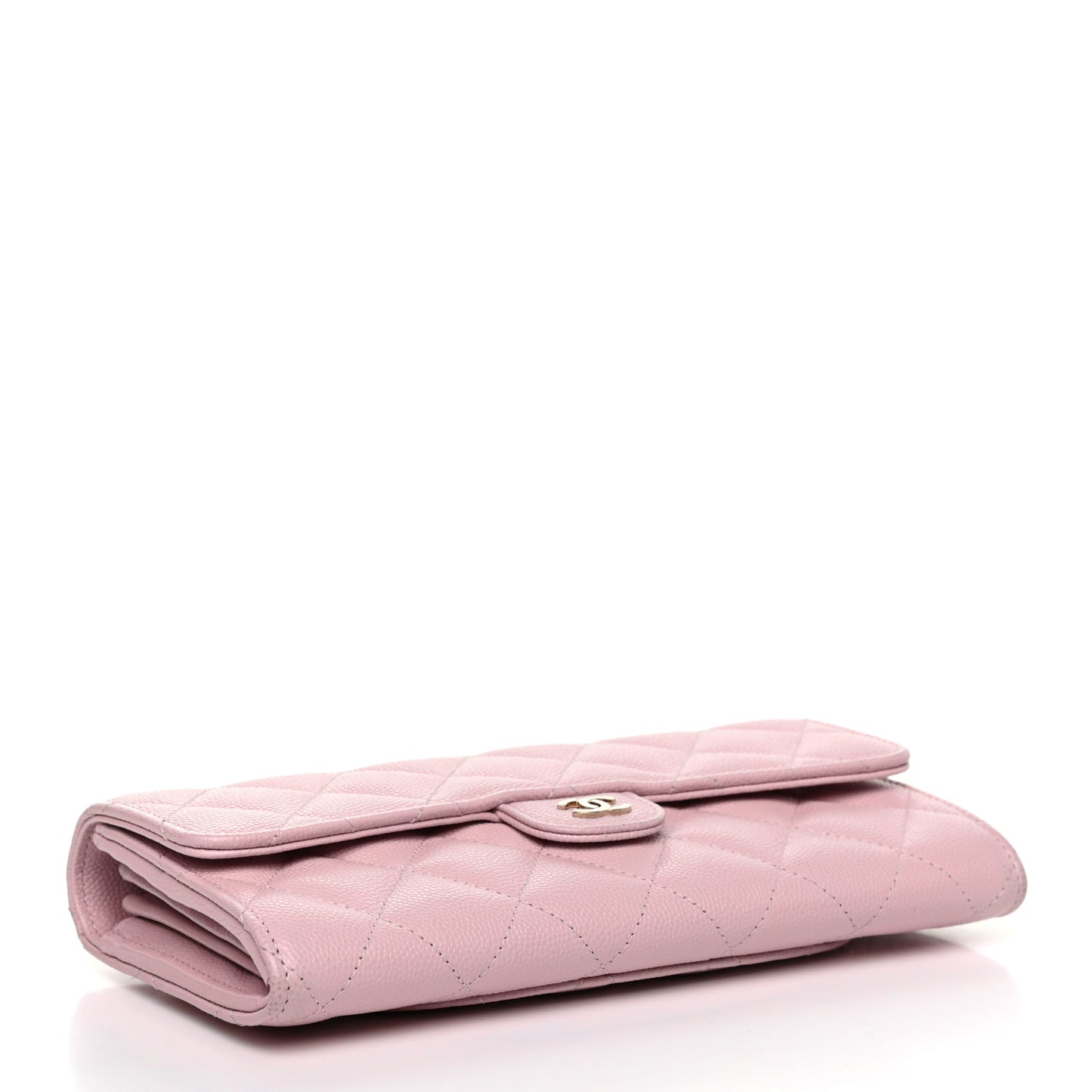 Caviar Quilted Large Gusset Flap Wallet Light Pink