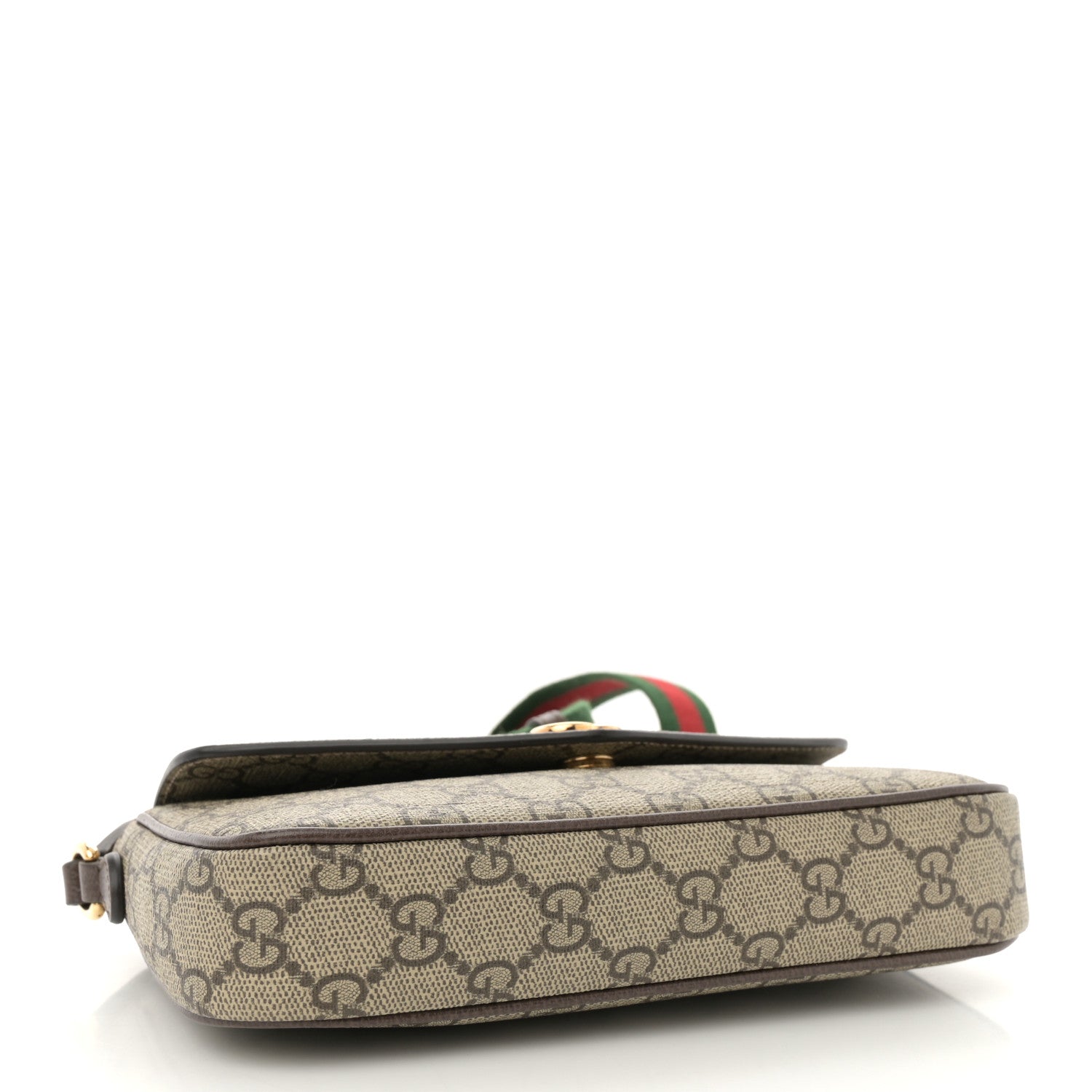 Gucci GG Supreme Monogram Textured Dollar Calfskin Web Mini Ophidia Envelope Shoulder Bag Beige Ebony New Acero 4 of 10