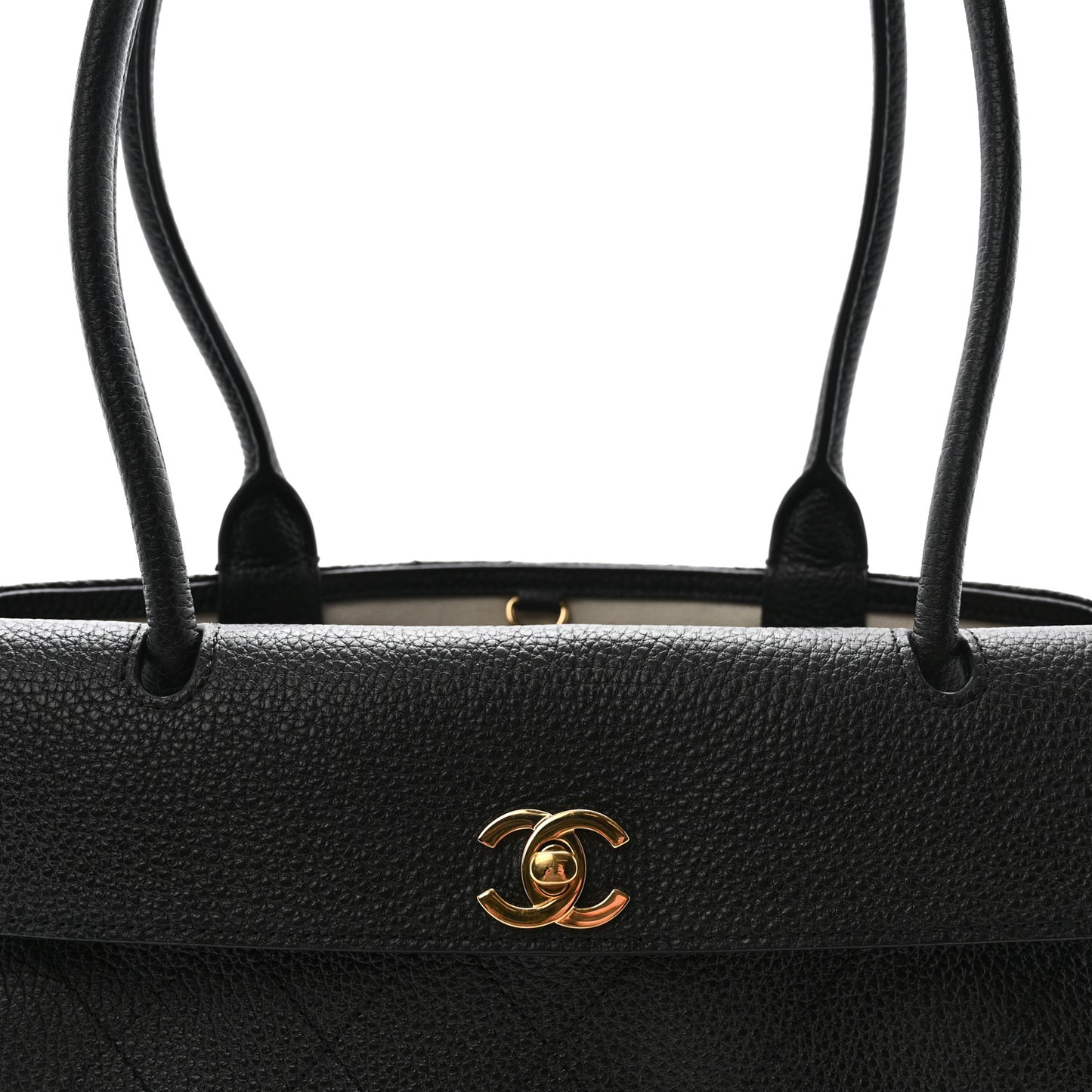 Grained Calfskin Stitched Urban Essentials Small Shopping Bag Black