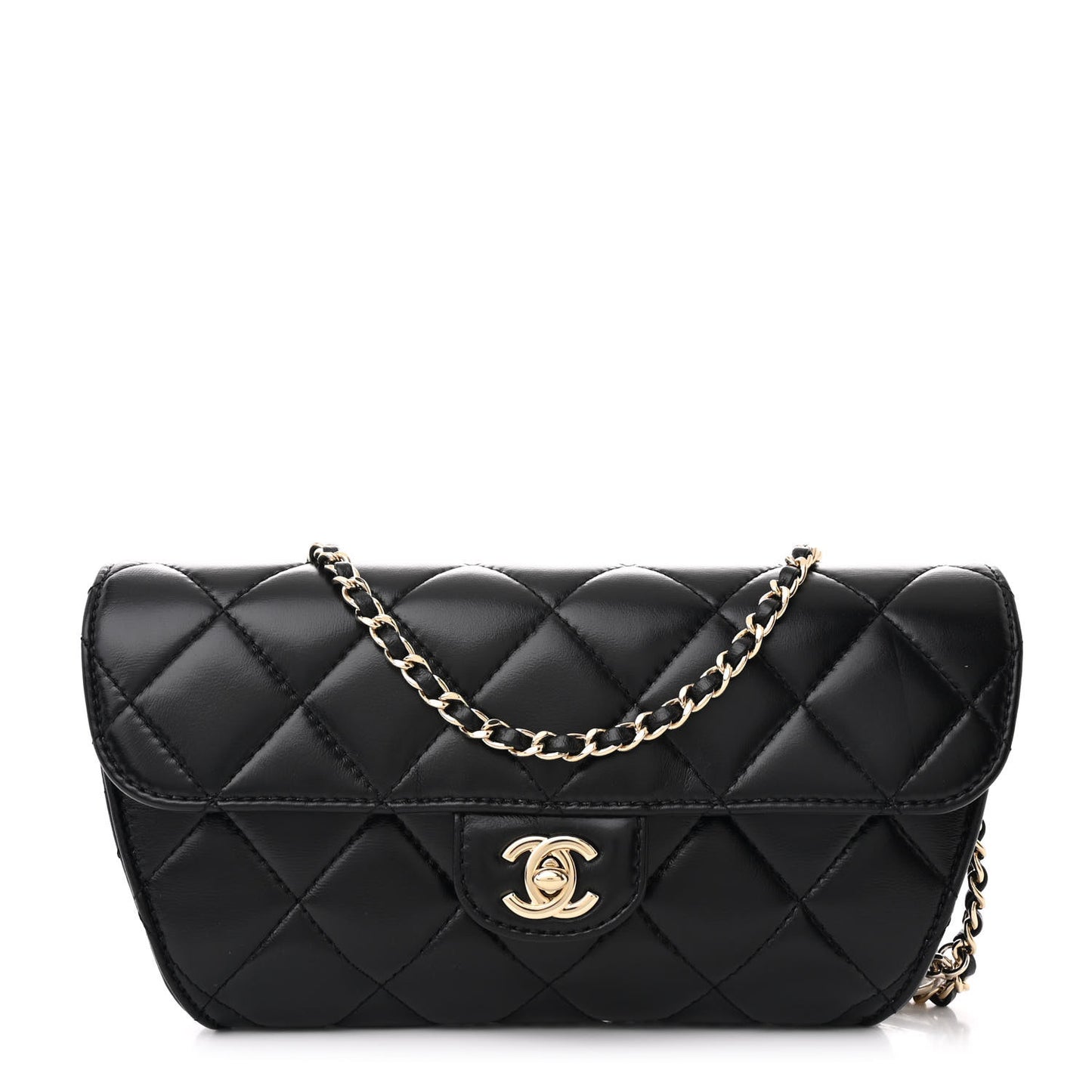 Lambskin Quilted Flap Clutch Bag With Chain Black