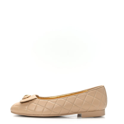 Chanel Lambskin Quilted CC Ballerina Flats 37 Light Beige 1 of 8