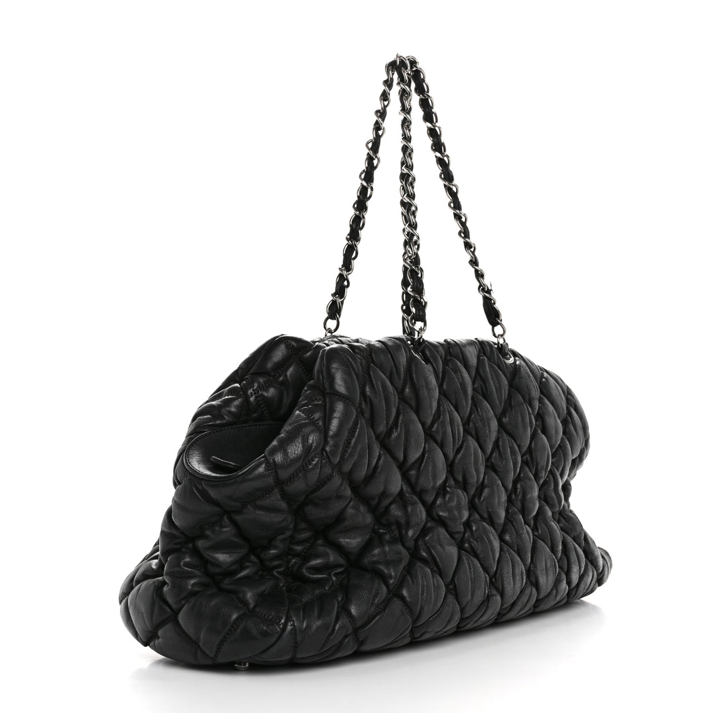 Calfskin Bubble Quilt Bowler Black