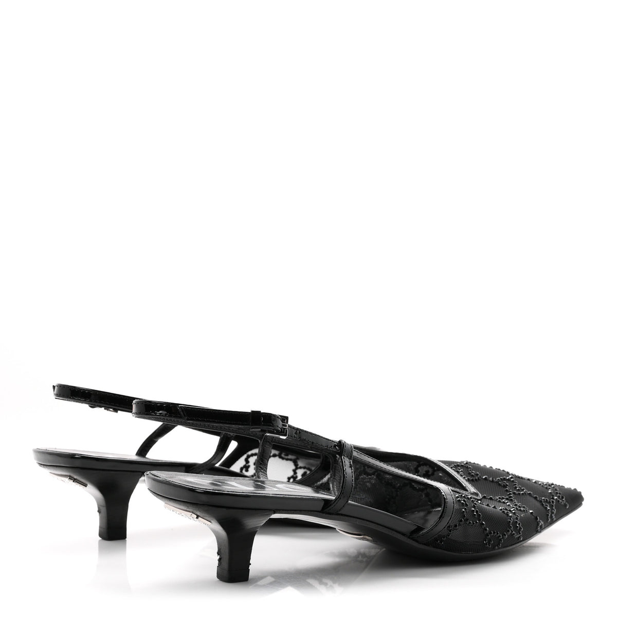 Gucci Suede Mesh Crystal GG Monogram Slingback Pumps 38 Black 5 of 8