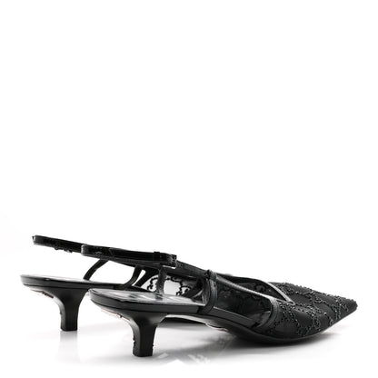 Gucci Suede Mesh Crystal GG Monogram Slingback Pumps 38 Black 5 of 8