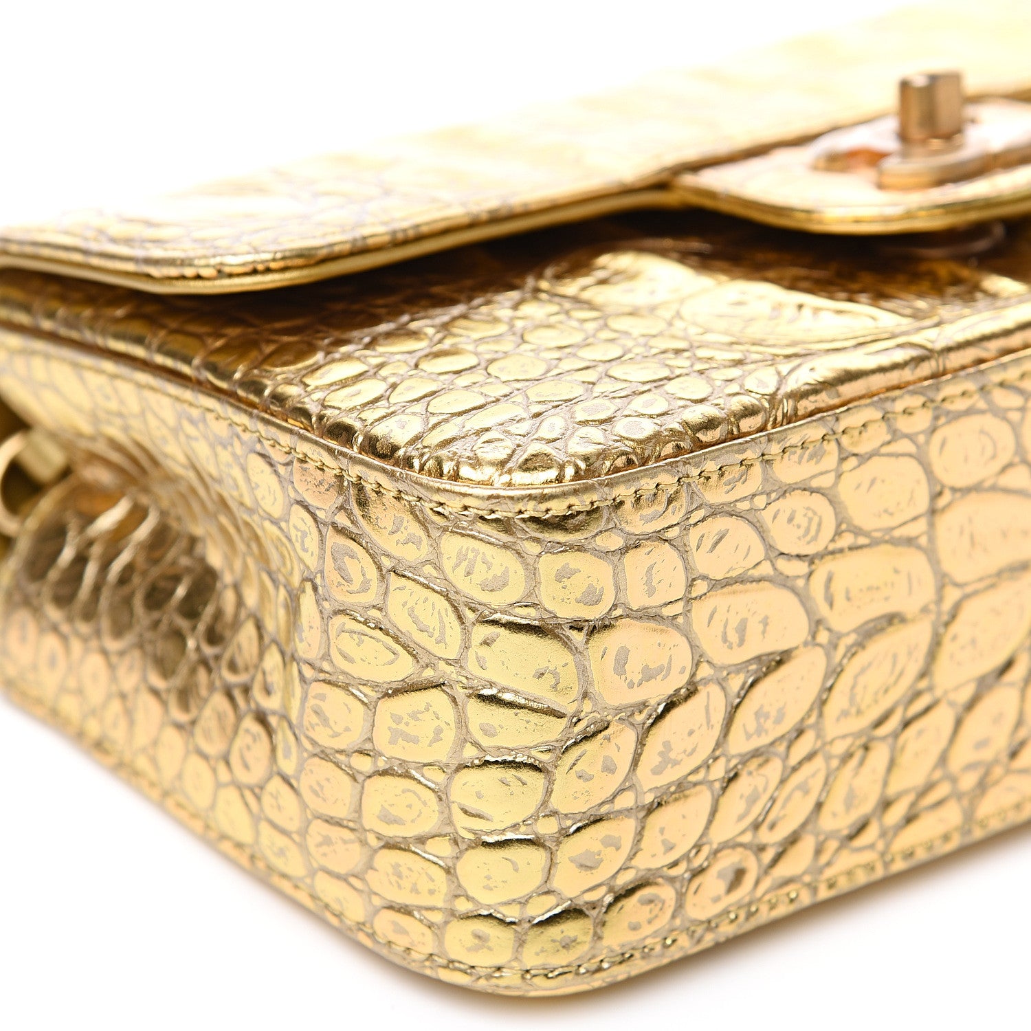 Chanel Metallic Calfskin Crocodile Embossed Rectangular Mini Flap Gold 6 of 10