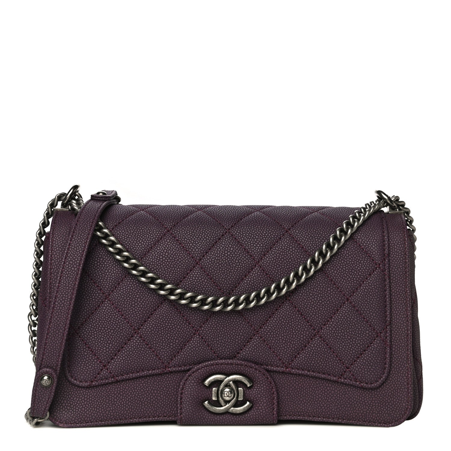 Chanel Washed Caviar Quilted Small Turn Around Ligne Flap Dark Purple 1 of 11