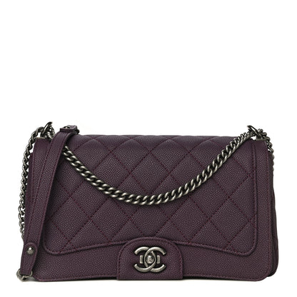 Chanel Washed Caviar Quilted Small Turn Around Ligne Flap Dark Purple 1 of 11