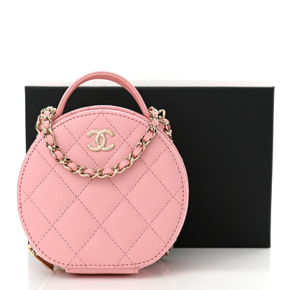 Chanel Caviar Quilted Round Handle With Care Vanity With Chain Pink 12 of 12