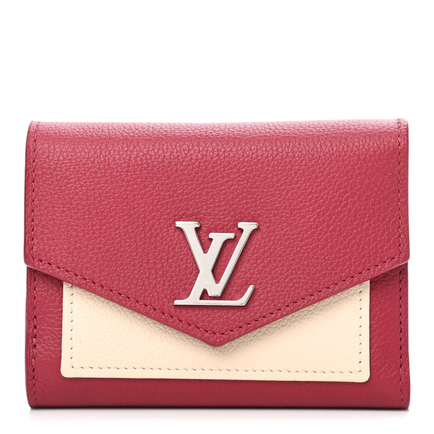 Soft Calfskin My Lockme Compact Wallet Lie De Vin Etain Creme