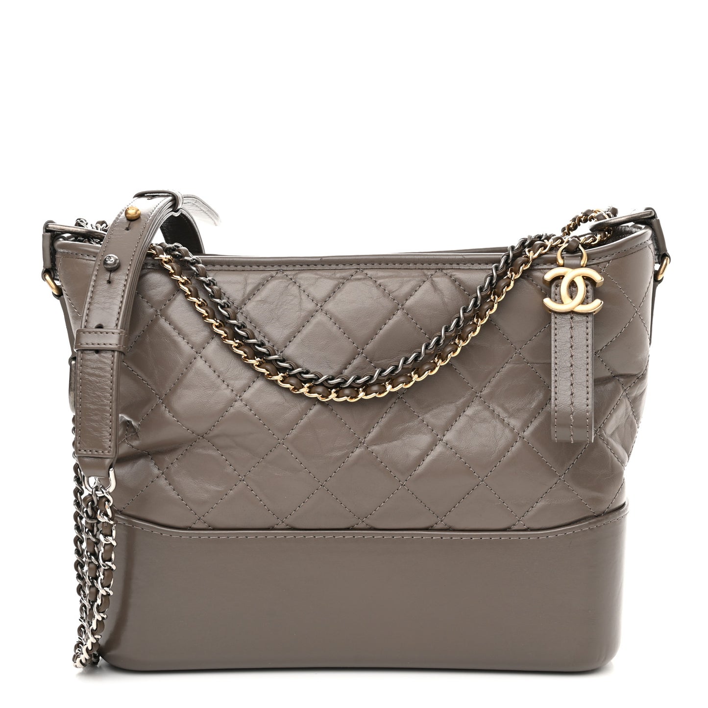 Aged Calfskin Quilted Medium Gabrielle Hobo Grey
