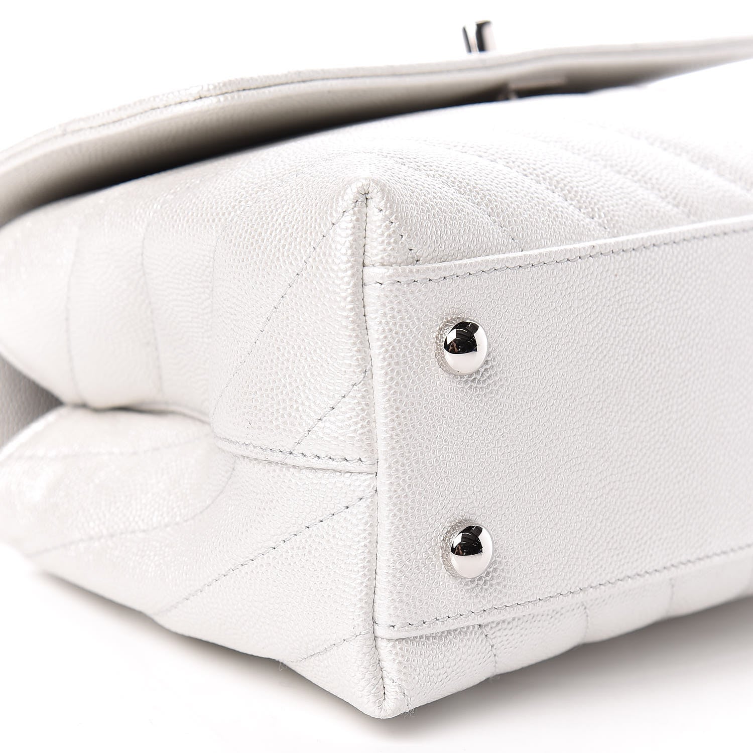 Chanel Iridescent Caviar Chevron Quilted Mini Coco Handle Flap White 8 of 11