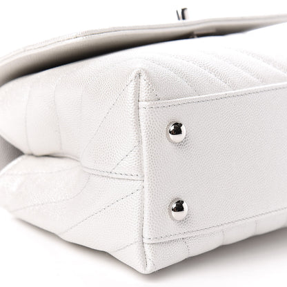 Chanel Iridescent Caviar Chevron Quilted Mini Coco Handle Flap White 8 of 11