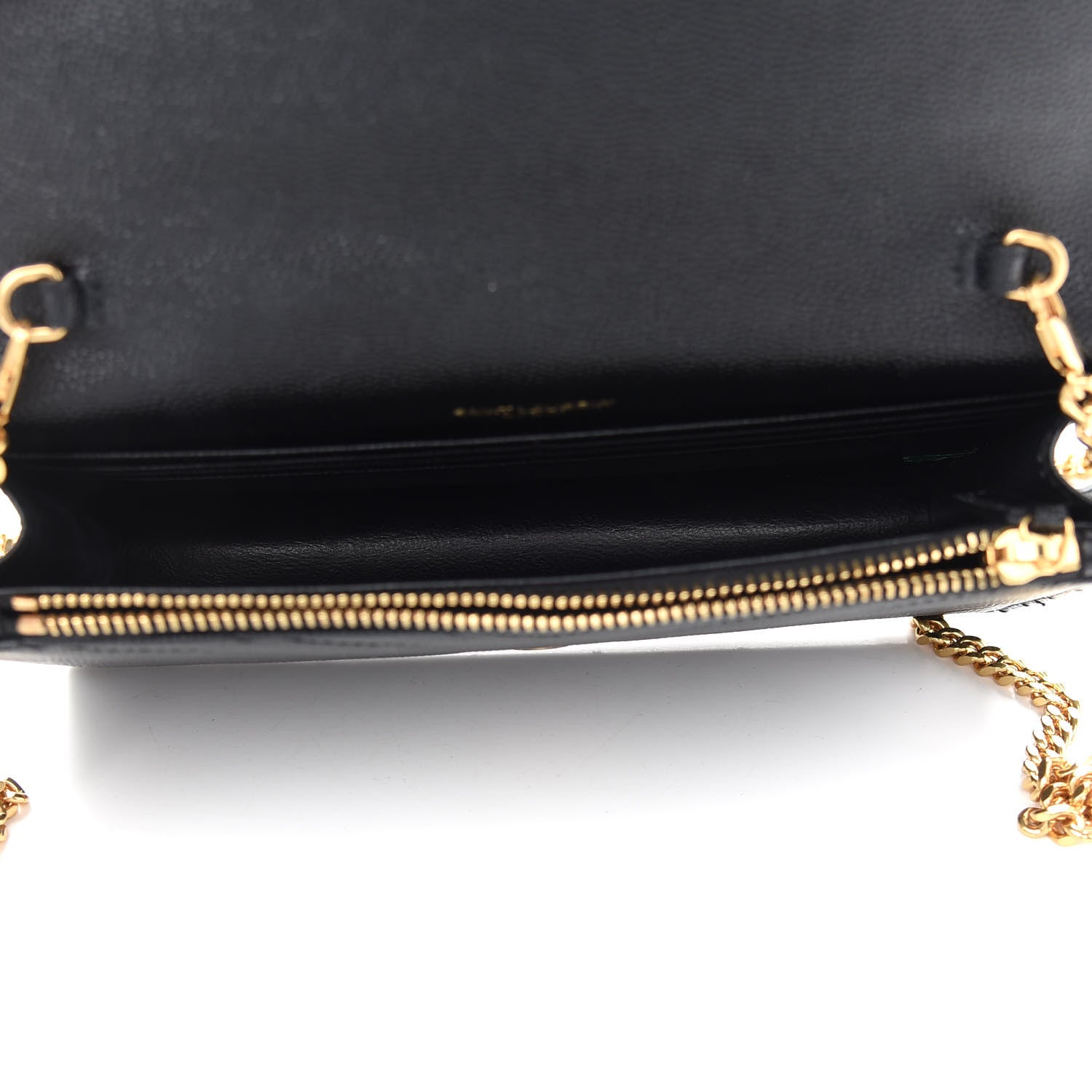 Saint Laurent Grain De Poudre Matelasse Chevron Monogram Envelope Chain Wallet Black 5 of 10