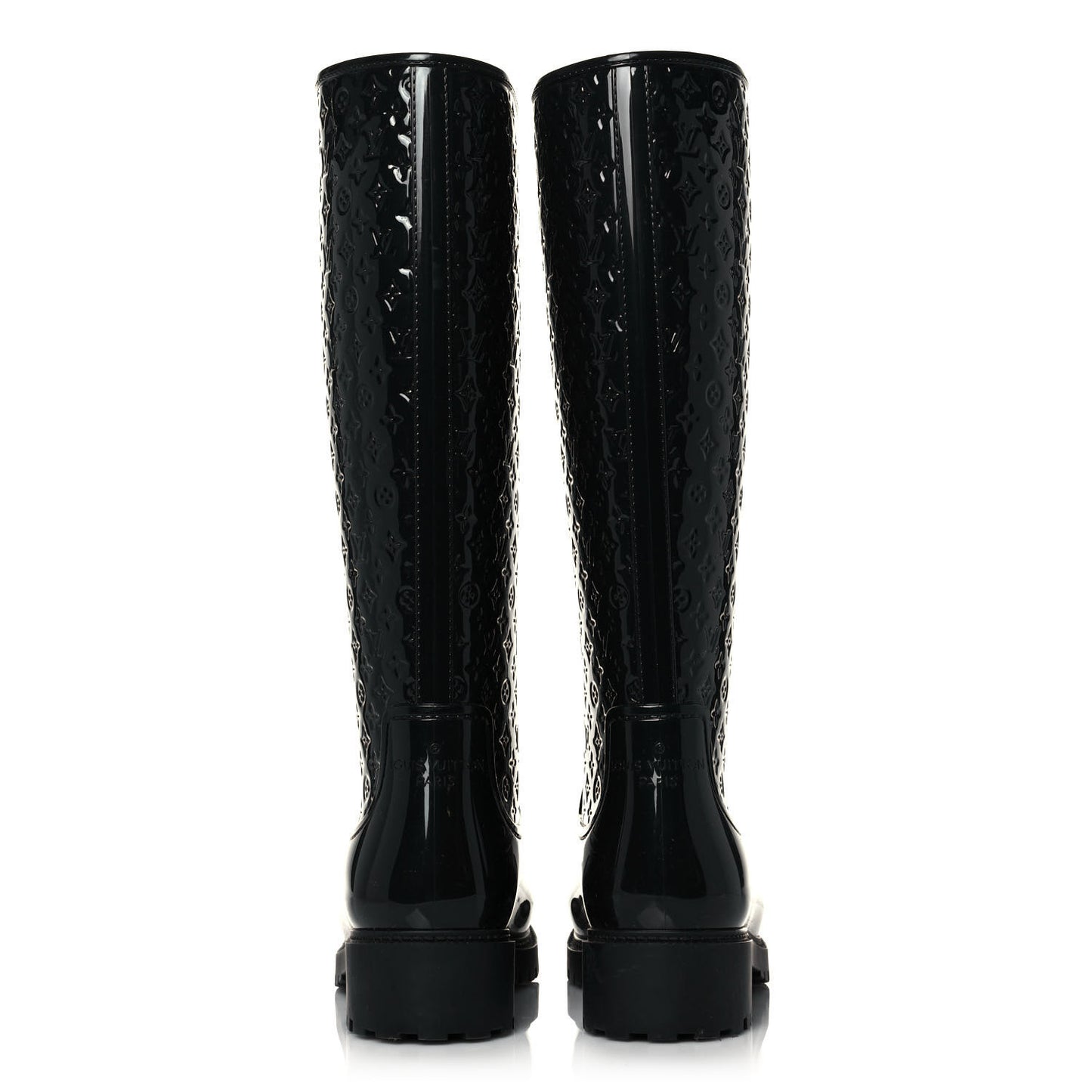 Rubber Embossed Monogram Splash Rain Boots 37 Black