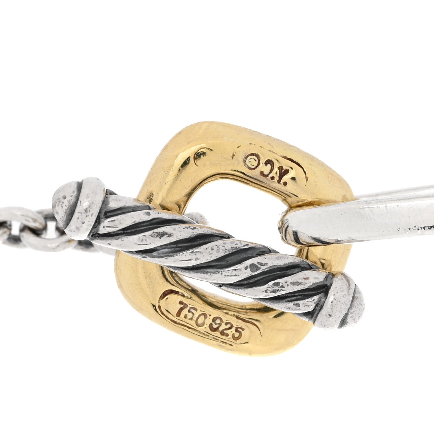 David Yurman Sterling Silver 18K Yellow Gold Figaro Chain Link Necklace 3 of 3