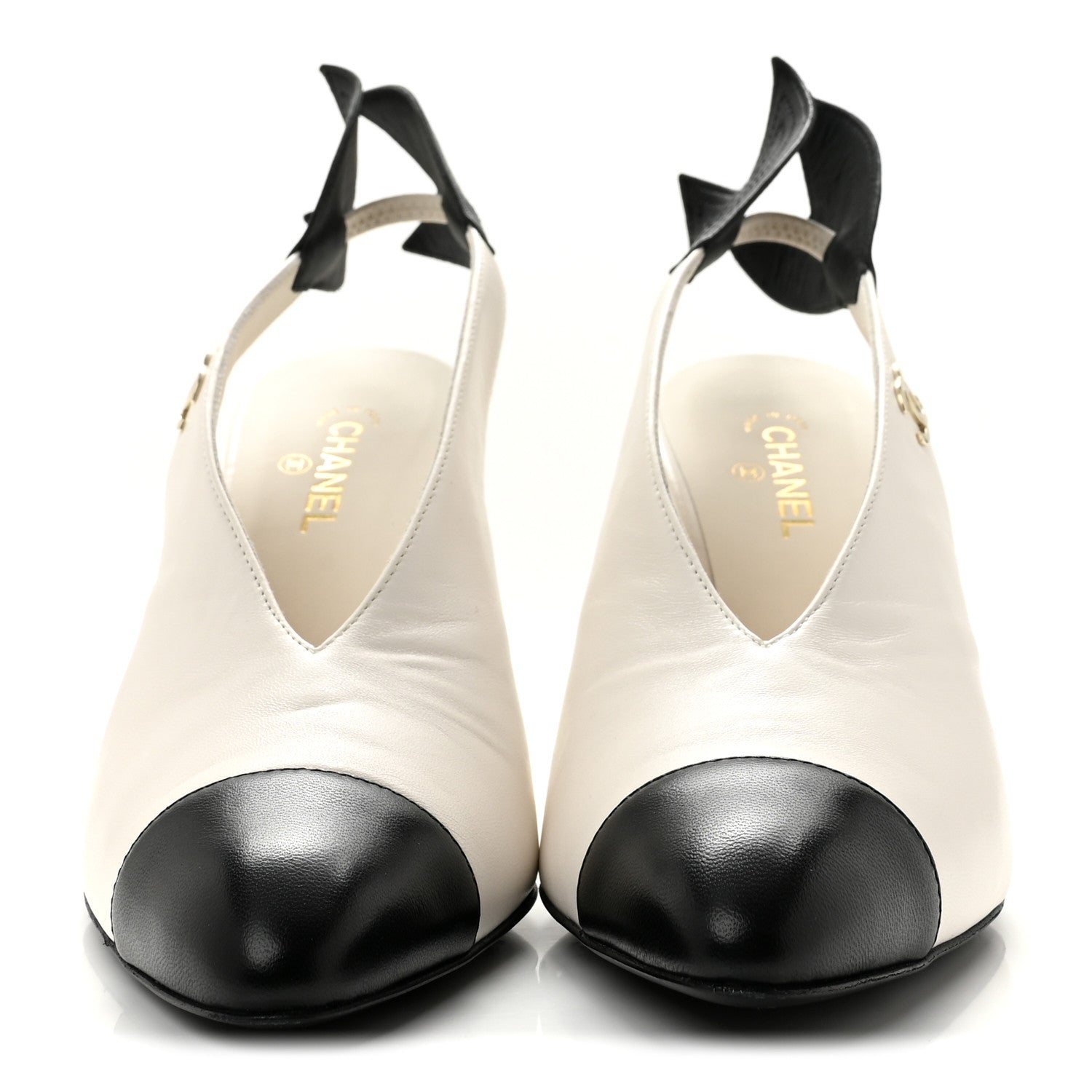 Chanel Lambskin Slingback Pumps 36.5 White Black 3 of 12