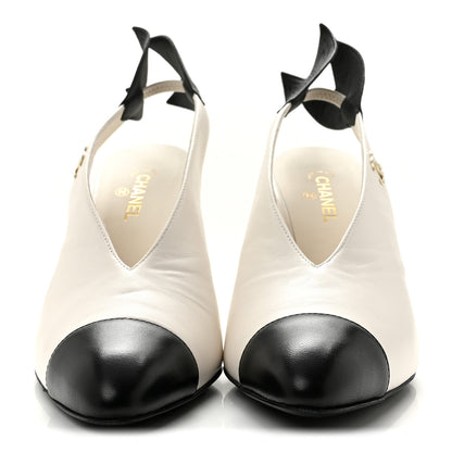 Chanel Lambskin Slingback Pumps 36.5 White Black 3 of 12