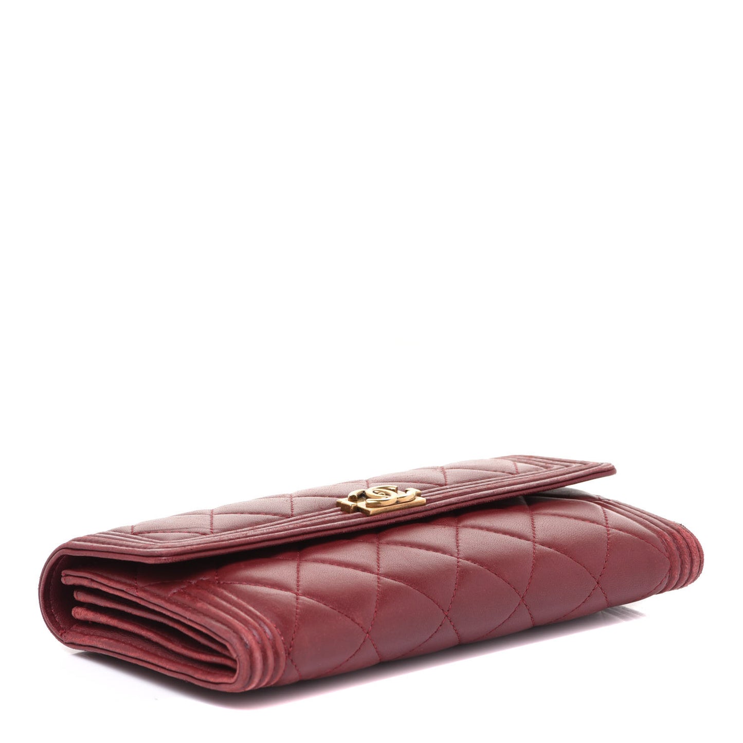 Lambskin Quilted Boy Flap Wallet Dark Red