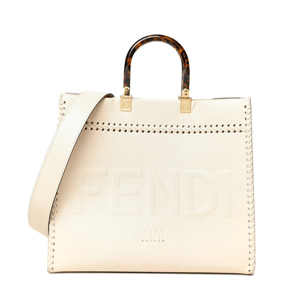 Fendi Vitello King Ceylon Plexiglass Woven Logo Debossed Medium Fendi Sunshine Shopper Tote White Ice 1 of 16