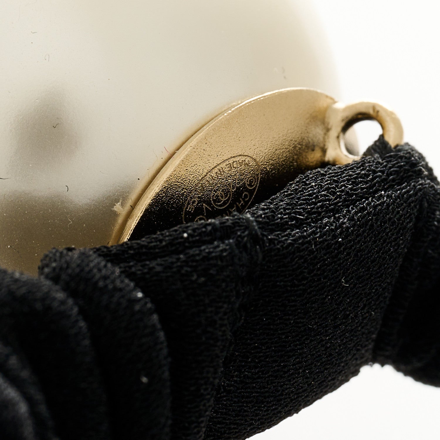 Chanel Pearl CC Hair Tie Black Gold Pearly White 3 of 4