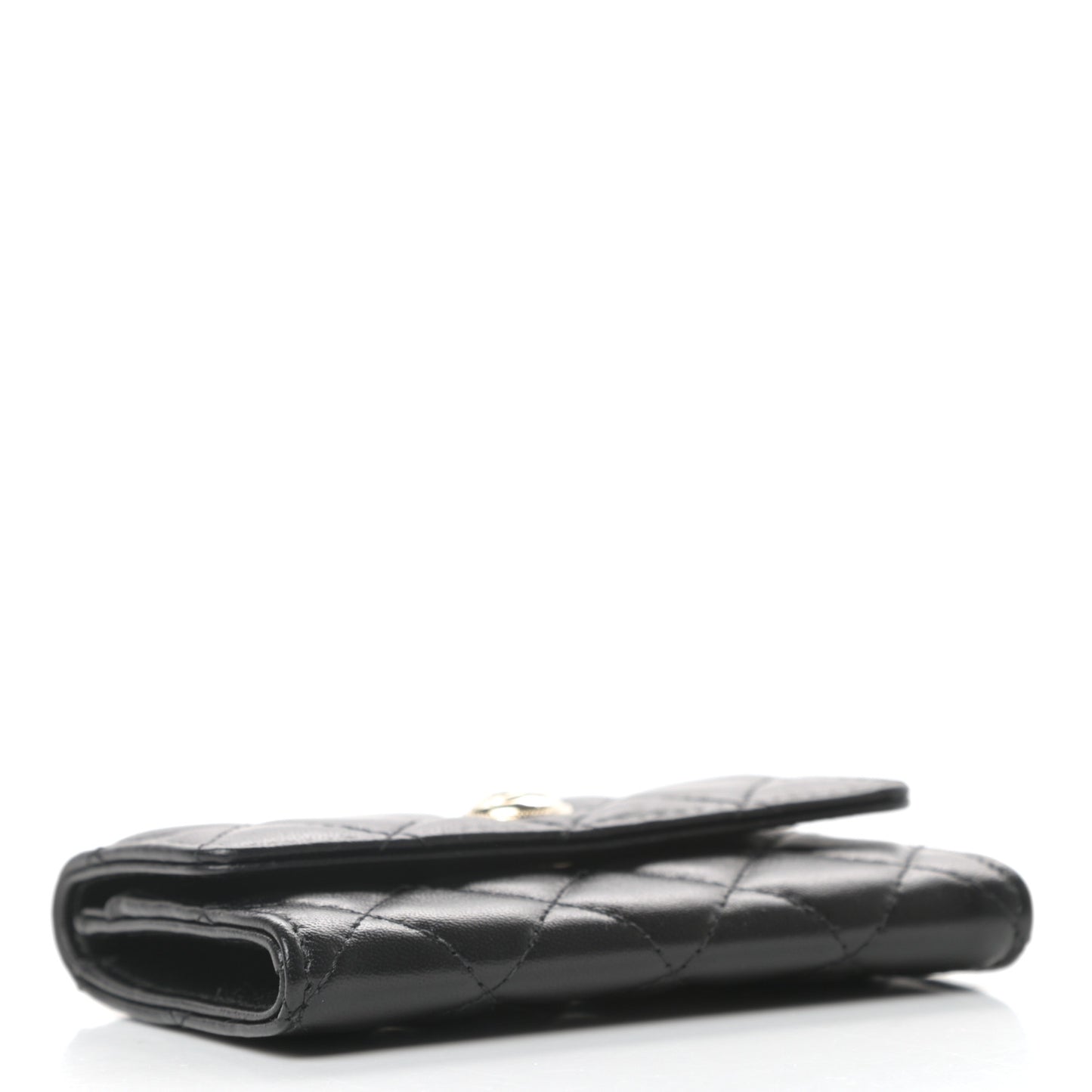 Lambskin Quilted CC Button Flap Card Holder Black