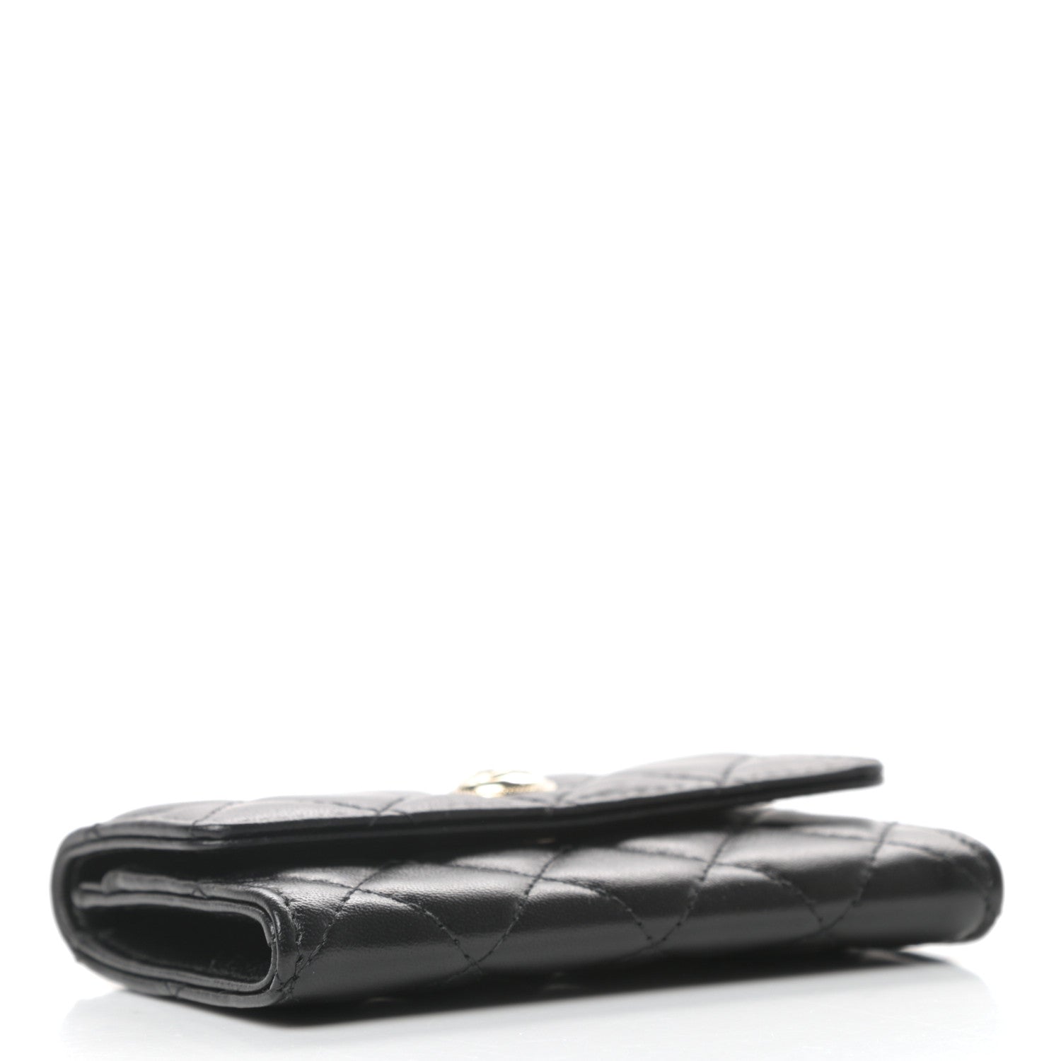 Chanel Lambskin Quilted CC Button Flap Card Holder Black 4 of 9