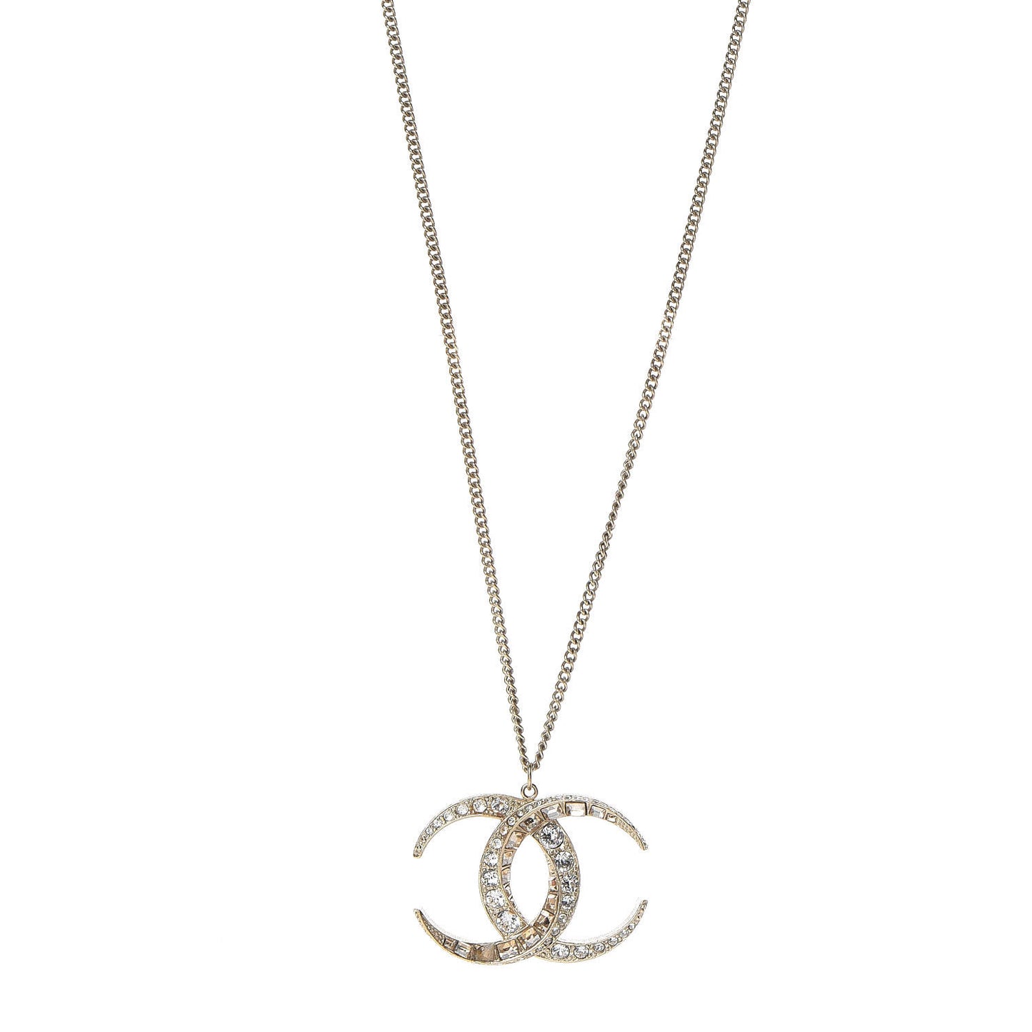 Baguette Crystal Moon CC Necklace Gold