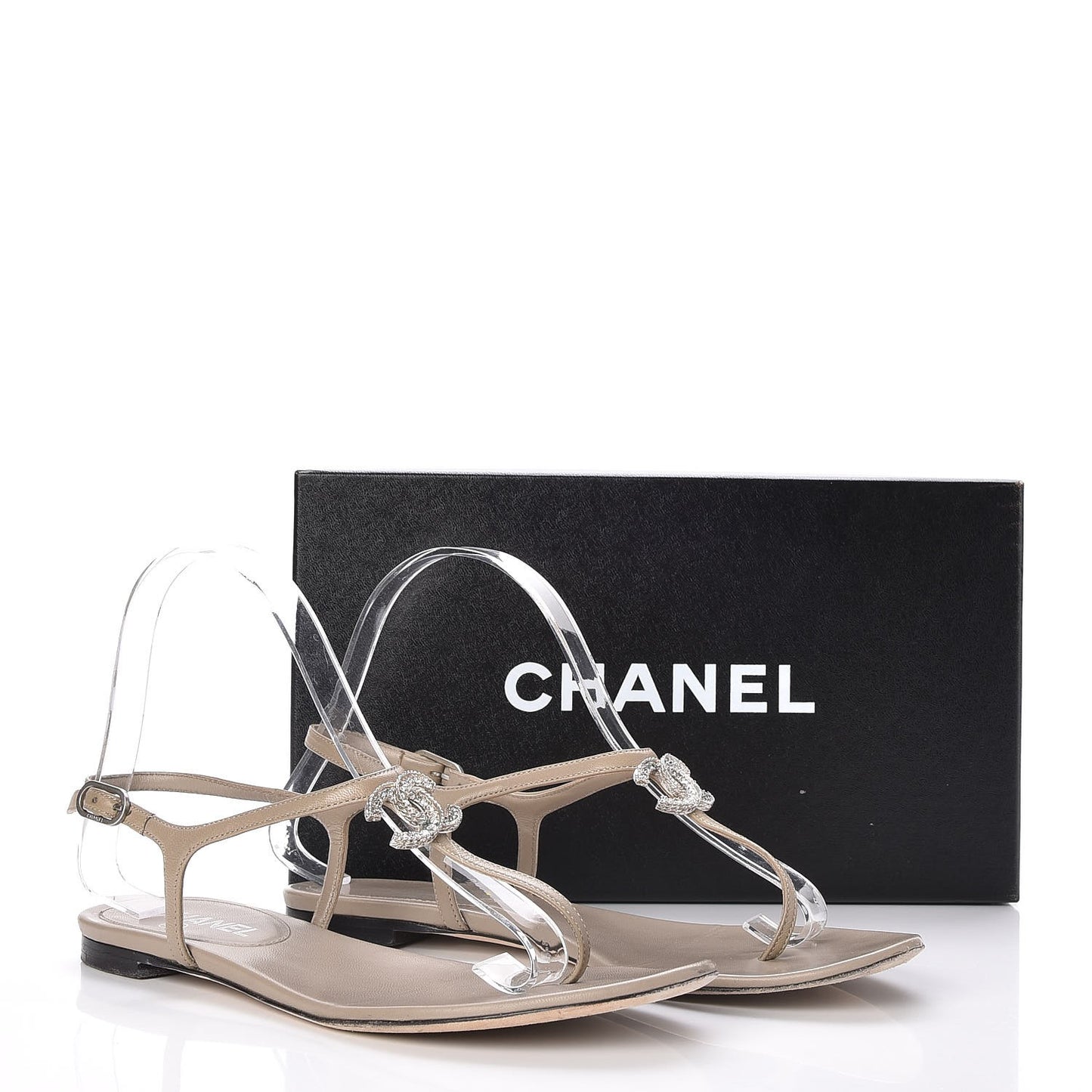 Lambskin Crystal CC Thong Sandals 38 Taupe