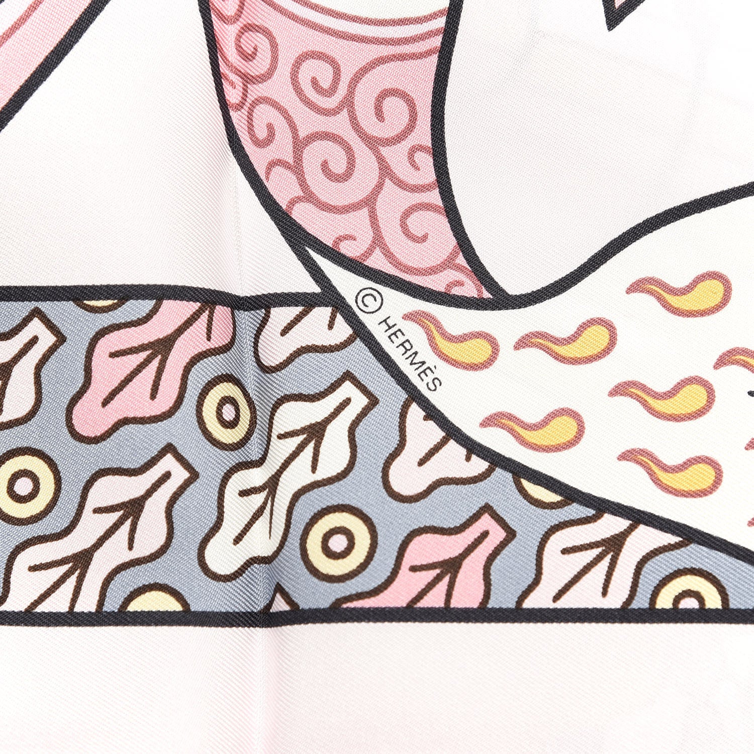 Hermes Silk Carre Duels Oniriques Scarf 90 Rose Pale Gris Jaune 4 of 5