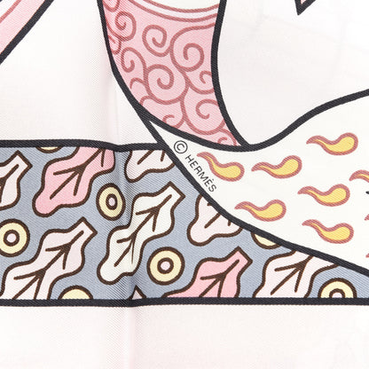 Hermes Silk Carre Duels Oniriques Scarf 90 Rose Pale Gris Jaune 4 of 5
