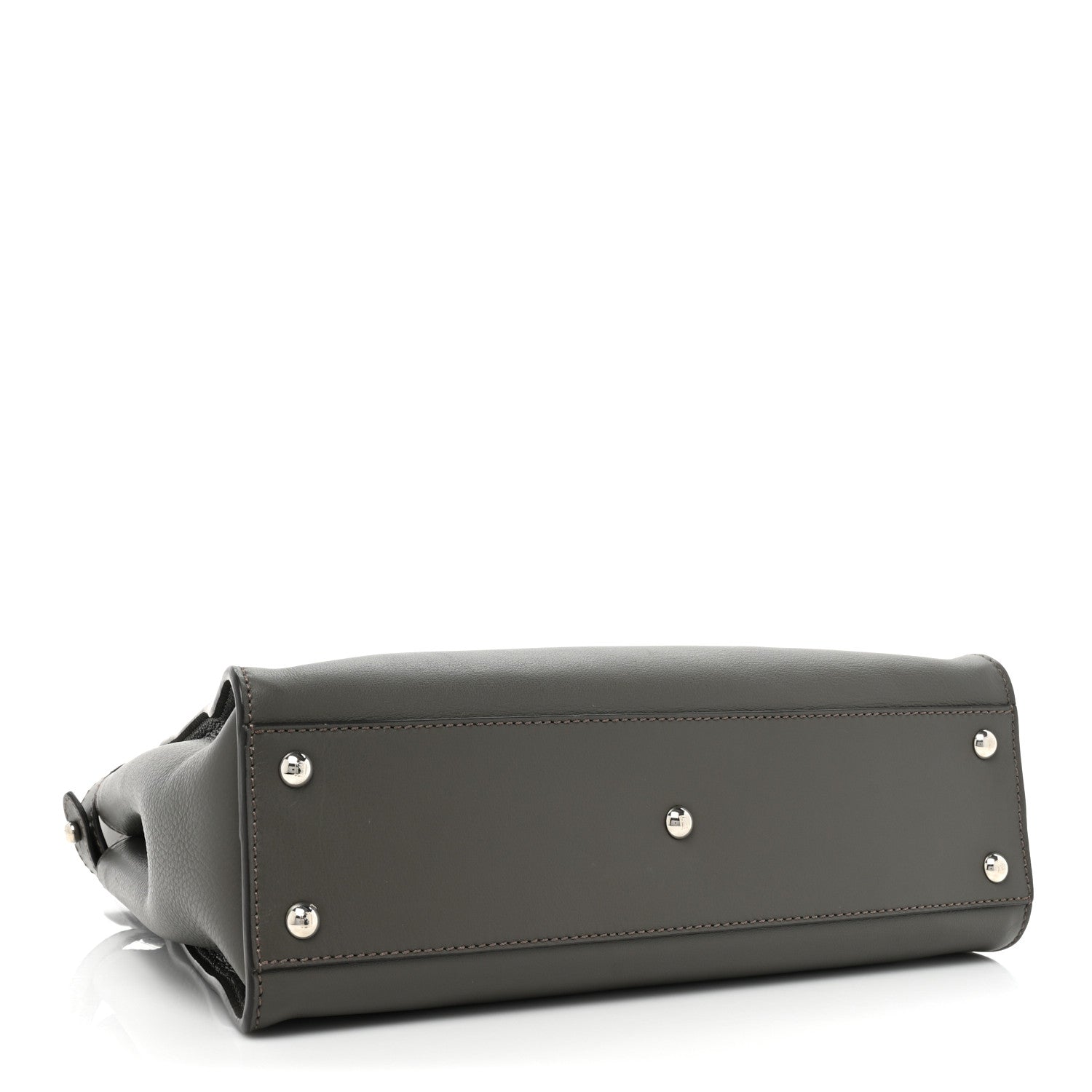Fendi Vitello Seta Shiny Nappa Medium Peekaboo Iconic Satchel Carbone Grigio Polvere 4 of 12