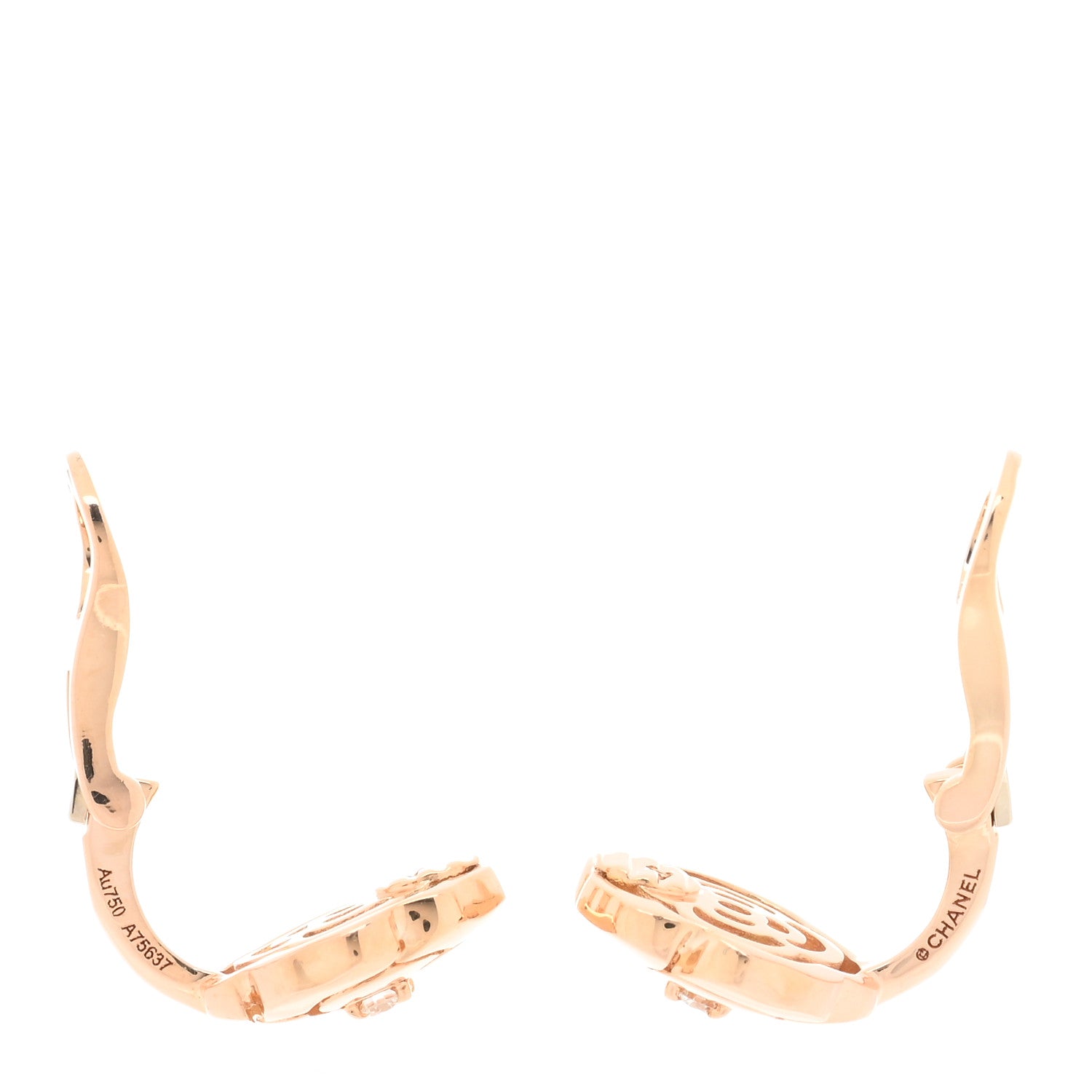 Chanel 18K Rose Gold Diamond Extrait de Camelia Clip On Earrings 3 of 4