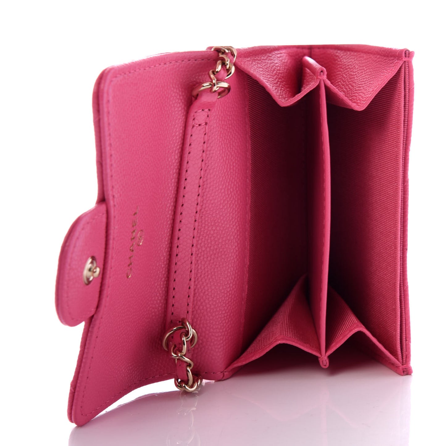Caviar Quilted Flap Card Holder On Chain Pink