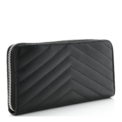Saint Laurent Grain De Poudre Matelasse Chevron Monogram Zip Around Wallet Black 3 of 6