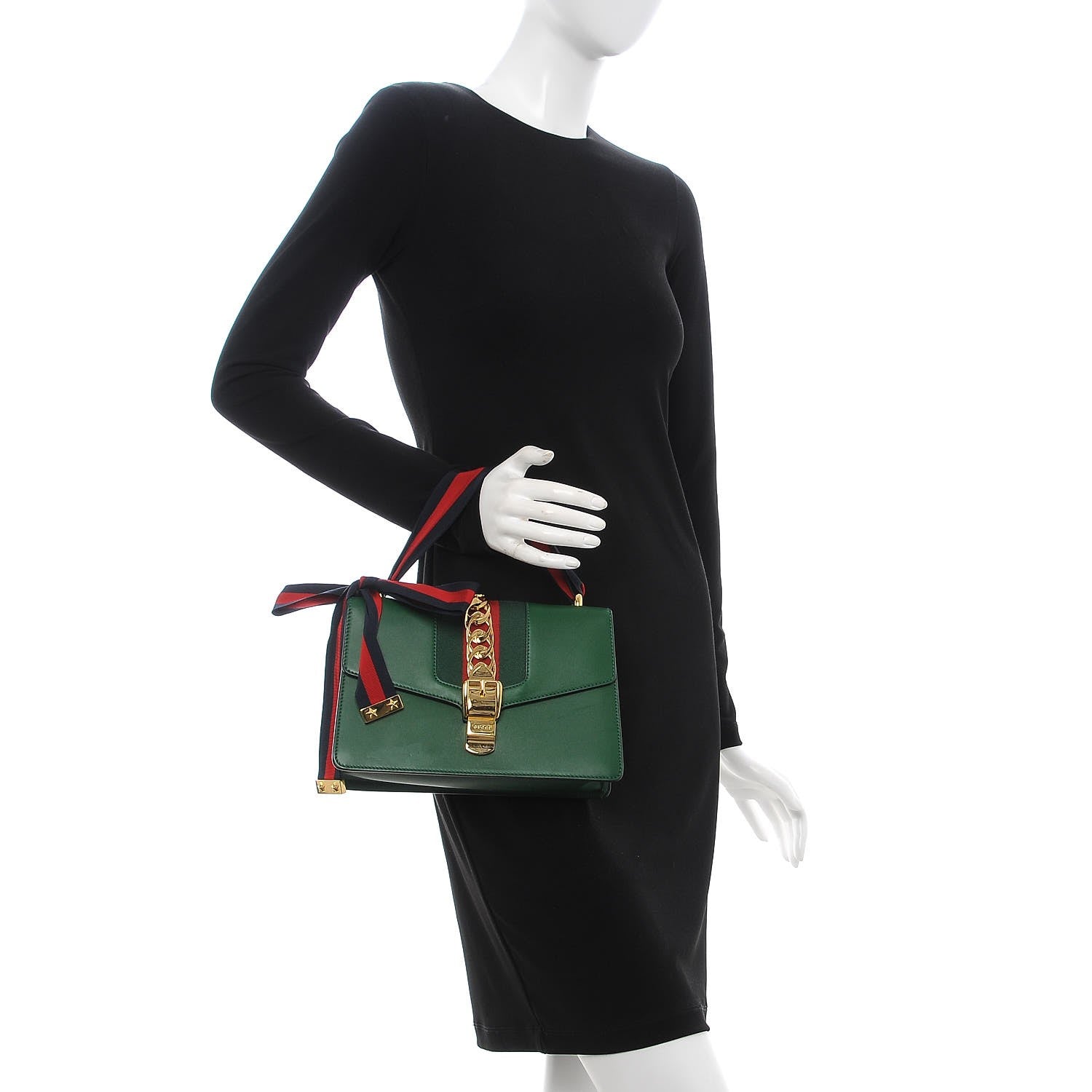Gucci Calfskin Small Sylvie Shoulder Bag Green 2 of 9