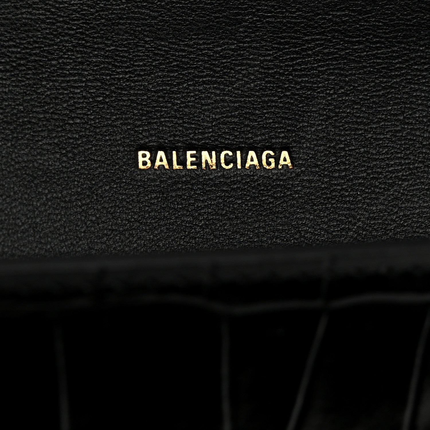 Balenciaga Shiny Calfskin Crocodile Embossed Hourglass Flap Flat Pouch Black 6 of 6