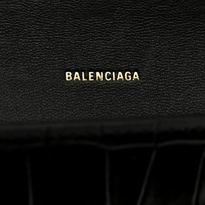 Balenciaga Shiny Calfskin Crocodile Embossed Hourglass Flap Flat Pouch Black 6 of 6